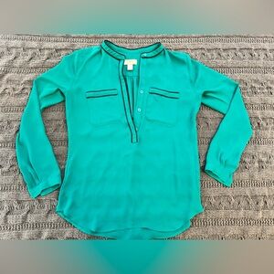 LOFT Vibrant Teal Blouse with Black Accents (Women's XS)